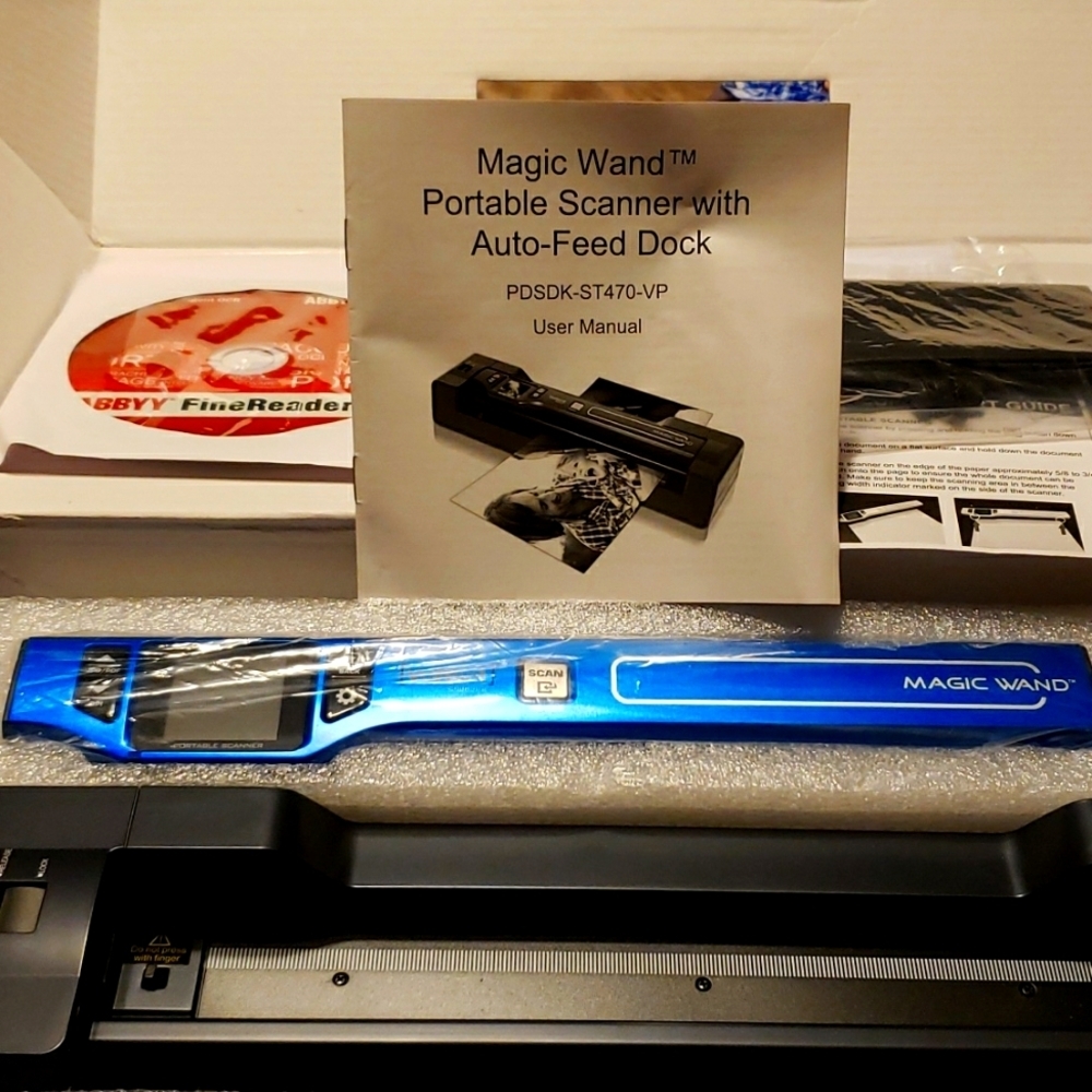 MAGIC Wand portable handheld scanner by VuPoint and auto-feed dock, powerful